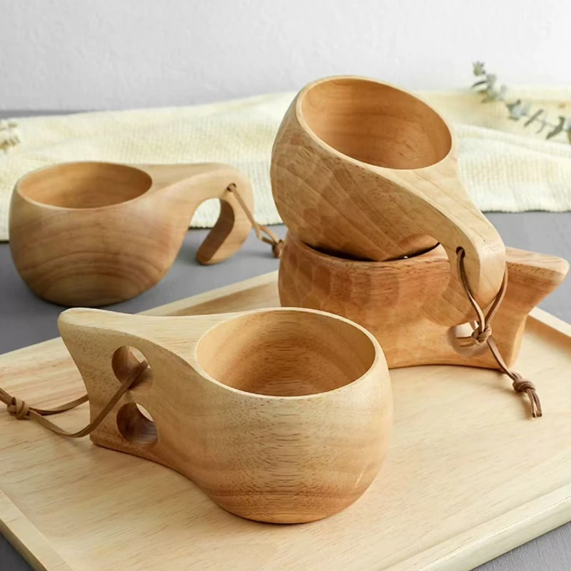 Solid Wood Finnish Cup Home Use Solid Wood Milk Breakfast Cup Japanese-Style Restaurant Tea Cup Wooden Tableware