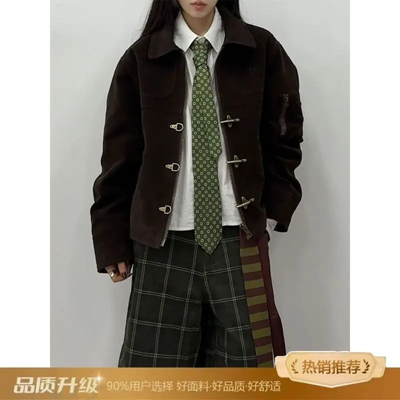 

Vintage-deconstructed Autumn Retro Lapel Workwear Coat