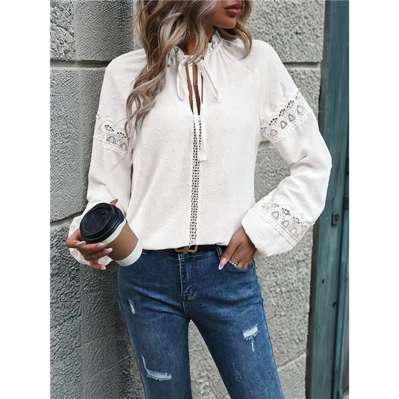 CYL-قميص تونيك نسائي كاجوال بأكمام طويلة وربطة عنق أمامية موضة خريف 2025 #4