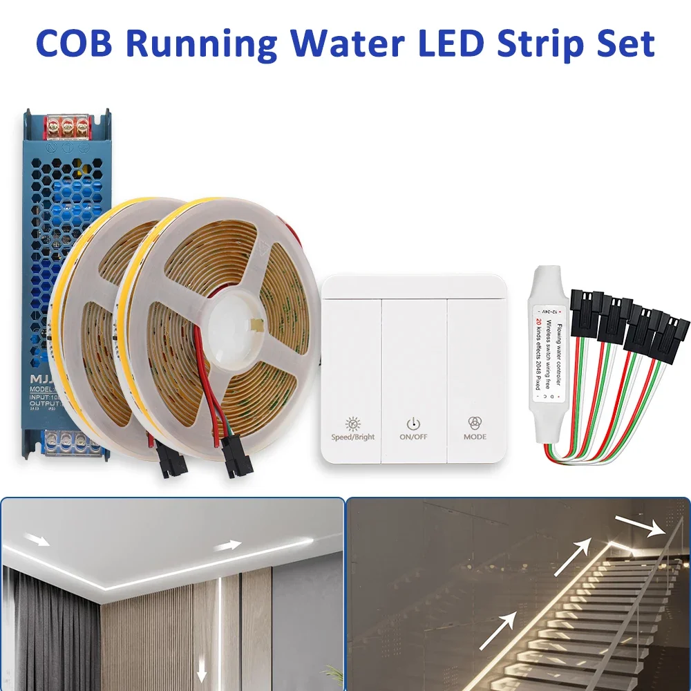 

COB Светодиодная лента для беговой воды 24 В 3 ключа 1–1 1–4 WS2811 Horse Race Flex Flowing Water Ribbon Tape Lamp для домашнего декора chas