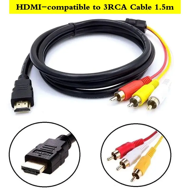 1080P 1.5m HDMI-compatible to 3 RCA Video Audio HDMI-compatible Cable AV Cord Converter Adapter For HDMI TV Set-Box DVD Laptop