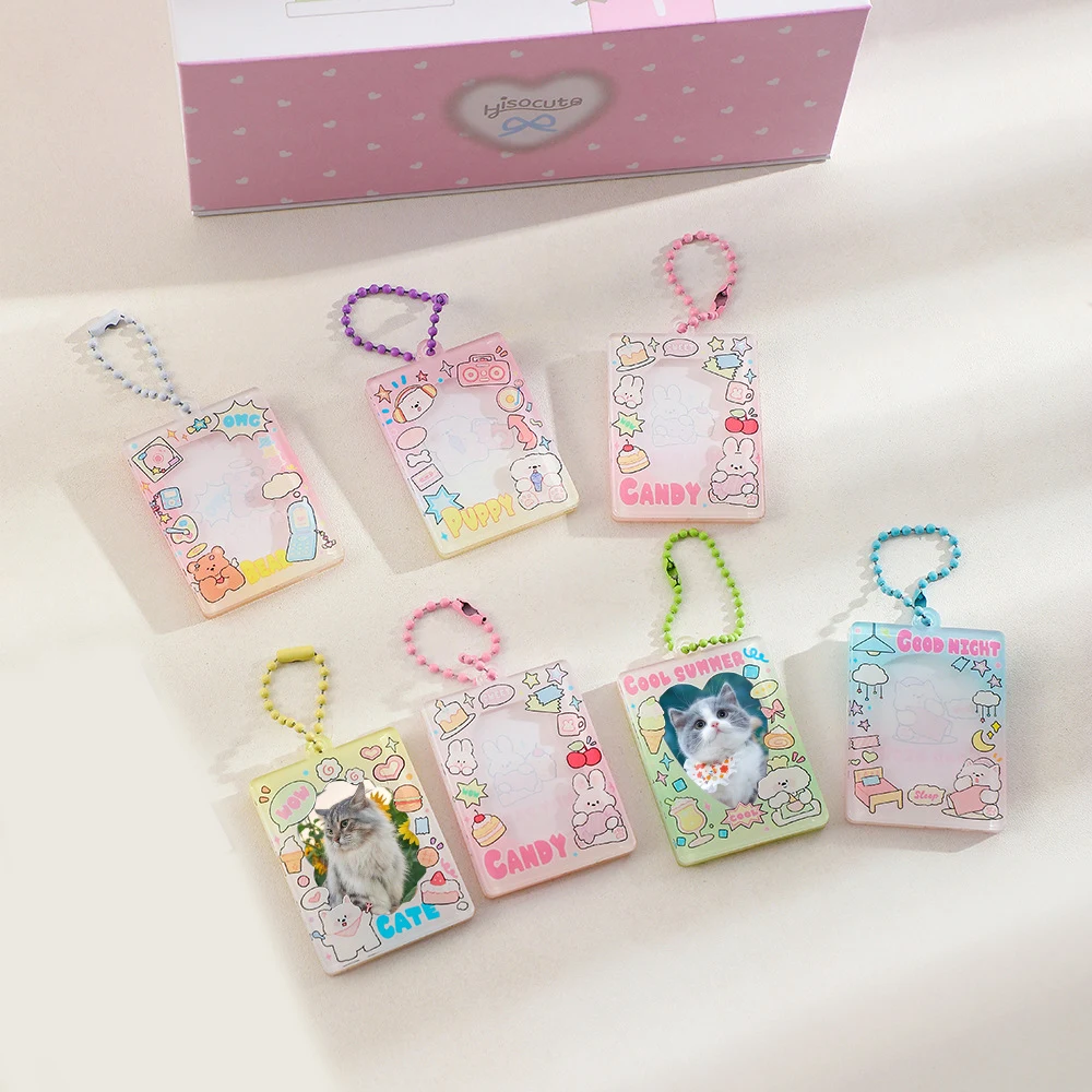 Cartoon Card Holder Bag Pendant Photo Frame Key Chain Photocards Protector Photo Sleeves 1 Inch Girl Cute Lovely Acrylic