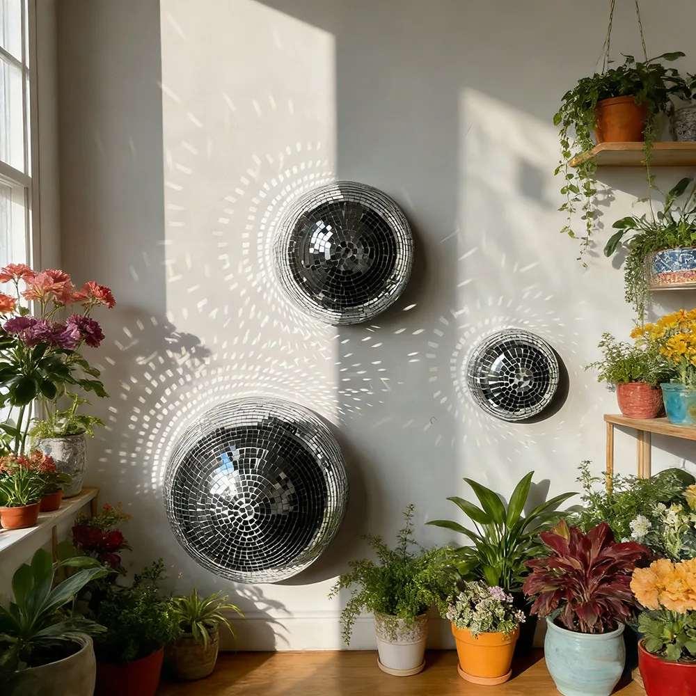 3 Stück Discokugeln, bunte, reflektierende Stücke, halbkugelförmiger Hochzeitsbühnenspiegel