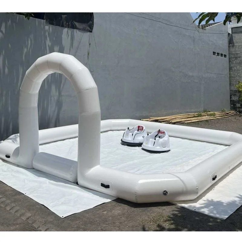 White Commercial PVC Kids Inflatable Go Karts Race Track Indoor Outdoor Kids Bumper Cars Inflatable Arena With Arch