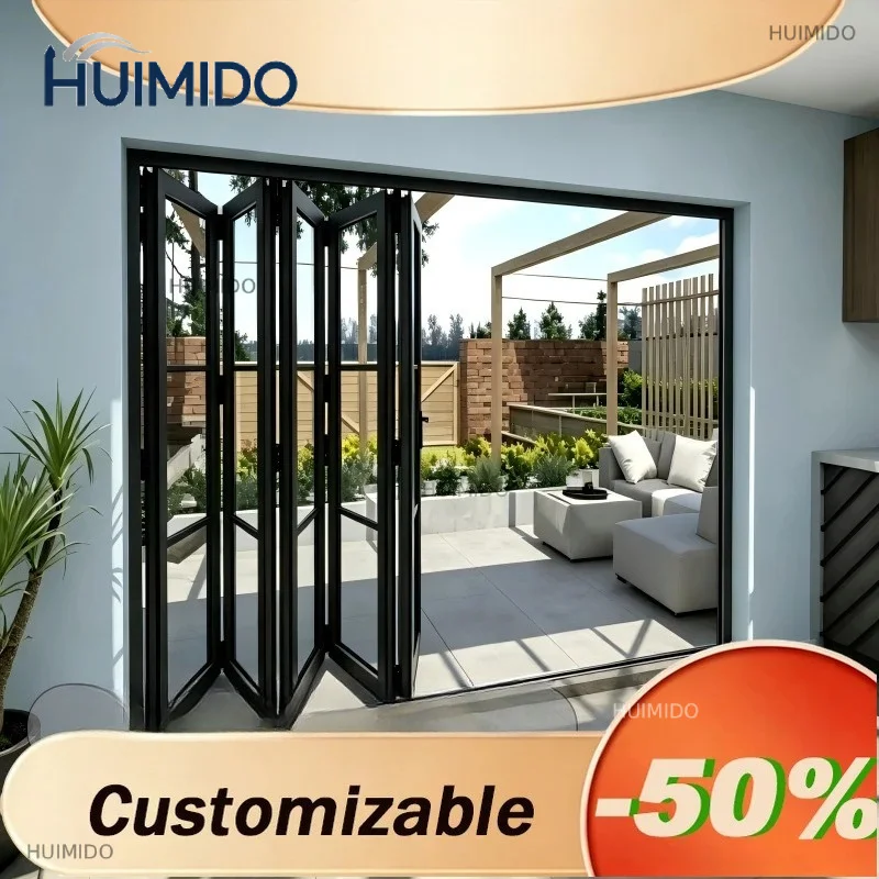 Any Size Custom Modern Thermal Break Aluminum Accordion Folding Door Waterproof Insulated Glass Exterior Door For House Patio
