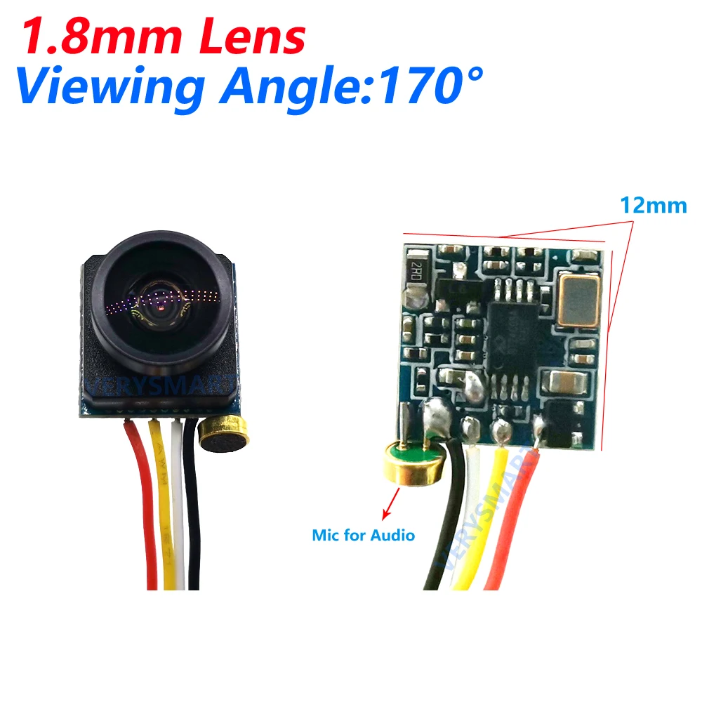 Super Small Mini Analog Camera 170 Degree Wide Angle with Mic/Audio CVBS CMOS HD Color CCTV Size 12x12mm Micro Security Camera