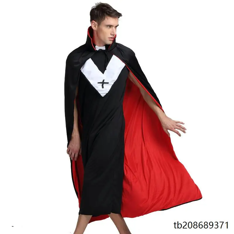 عباءة هالوين بطبقتين بياقة مزدوجة باللونين الأحمر والأسود، زي ساحر أو مصاص دماء أو شيطان، عباءة للبالغين بأسلوب قوطي، أزياء ن... #3