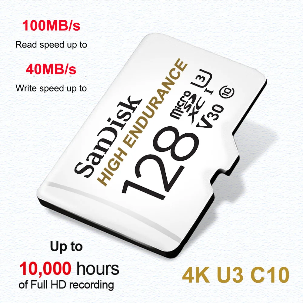 SanDisk High Endurance MicroSD 32GB 64GB 128GB 256GB Card Surveillance Camera Memory Card High Endurance 4K Video Card for DVR