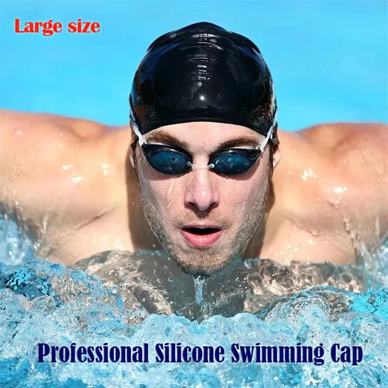 Professional Training Adult Silicone Swimming Cap Large size High Elastic Pool Hat Unisex Water Sports Protect Ears equipment