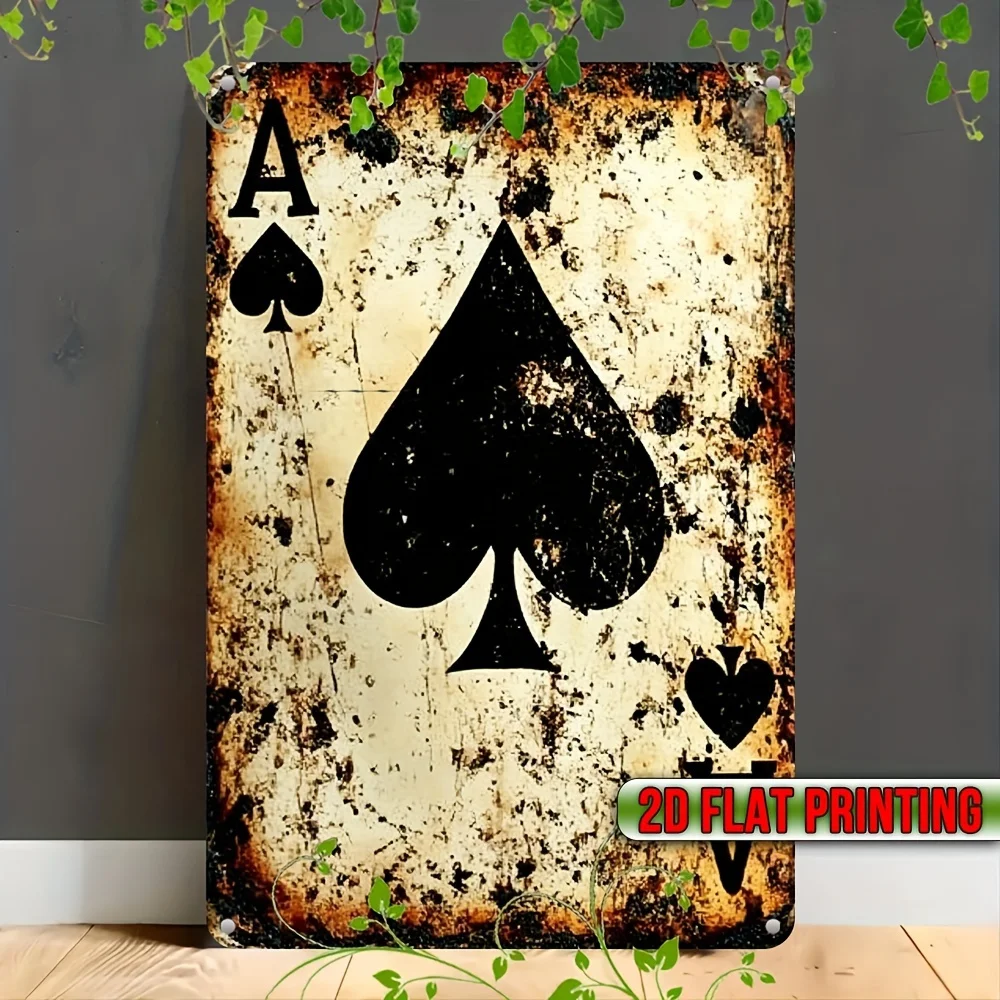 2D Flat, Vintage Ace of Spades Metal Wall Art, 8.0inch x 12.0inch, UV Printed Iron Decorative Sign with English Text, Ideal for