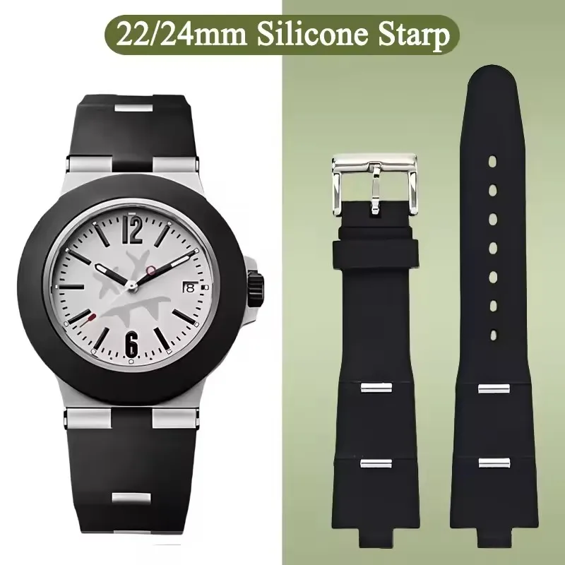 Correa de repuesto de goma adecuada para Bvlgari Diagono 24 mm x 8 mm 22 mm x 8 mm macho y hembra acordado Correas de reloj de silicona negras