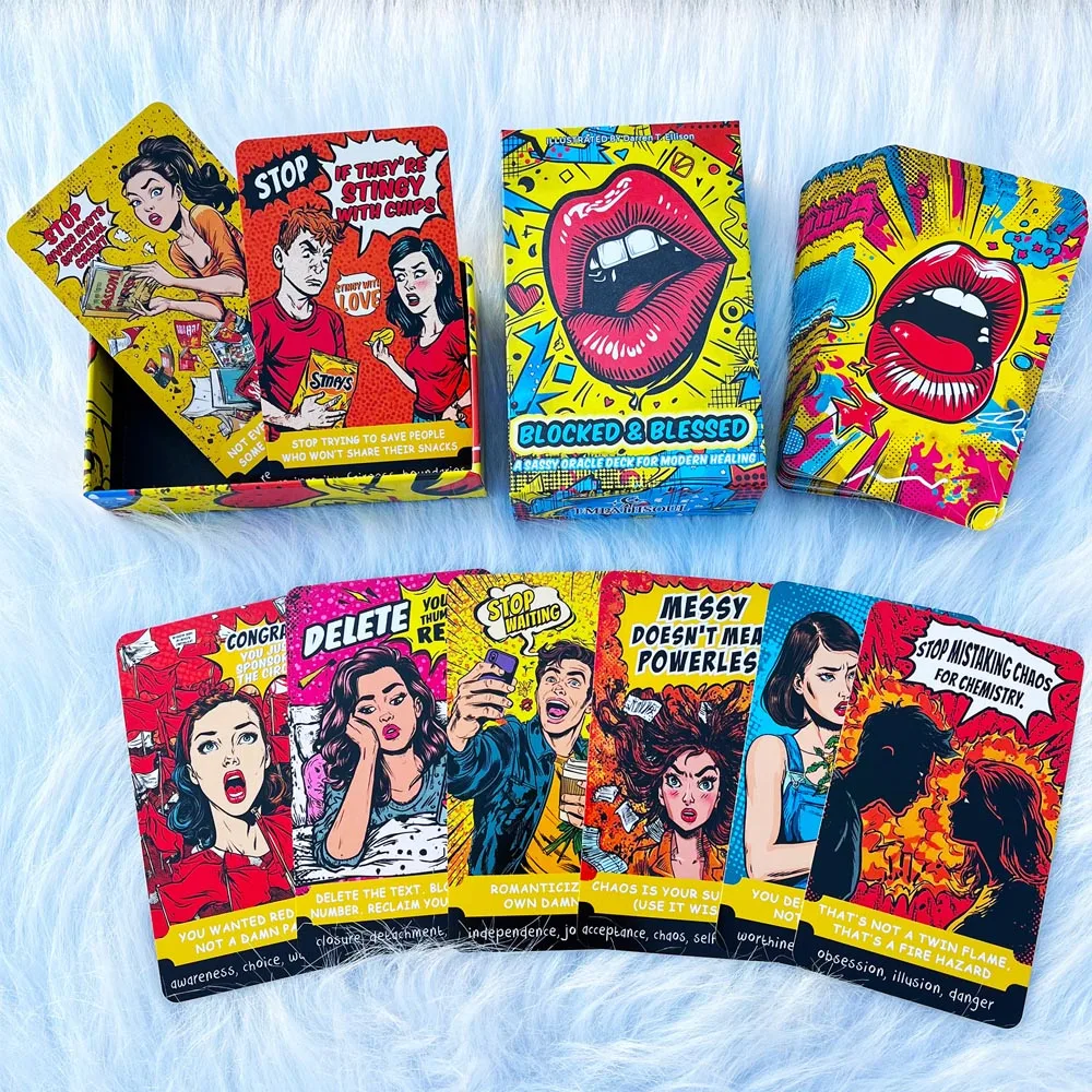 Baralho de 54 cartas, tamanho 13x8cm, BLOCADO e BLESSED, um decalque SASSY ORACLE para jogos de cartas de cura modernos