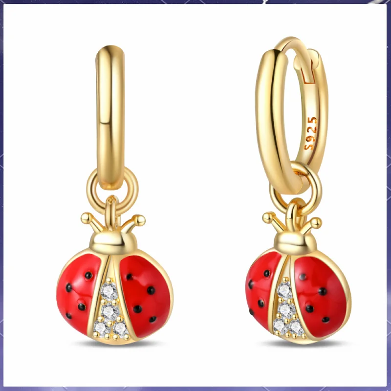 

Новые серьги с божьей коровкой из стерлингового серебра 925 пробы, модные женские украшения своими руками, подходят для подарков на день рождения