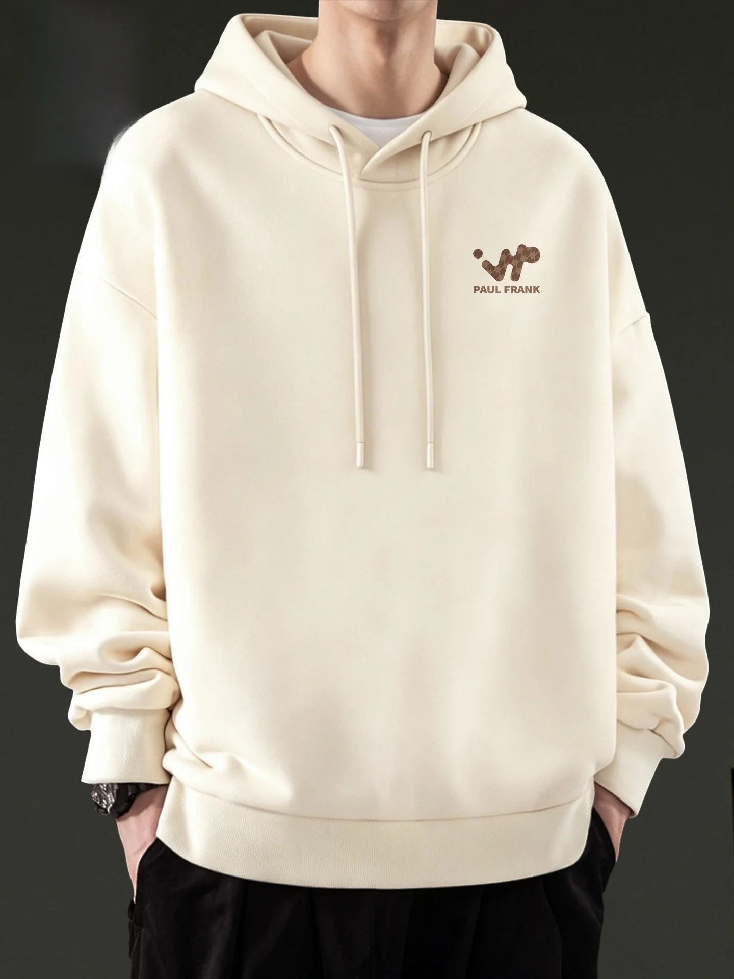 

Men's Hoodie Light Beige Loose Fit Spring Casual Wear Breathable Polyester Cotton Blend Long Sve Printed Sweats...