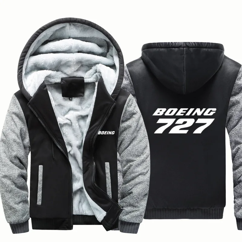 Boeing 727 Aviation Pilots Flight Fleece Warm Wool Thick Men Coat Jackets Autumn Winter Hooded Streetwear Hoodies Sweatshirts