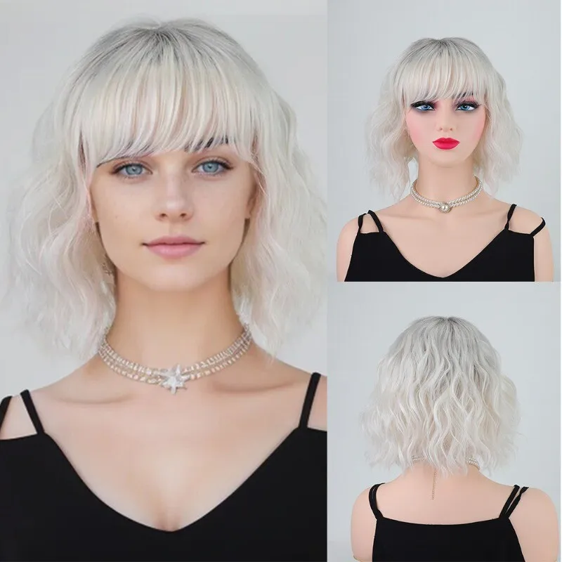 

Women Wig Short Curly Wig Ladies Black Silver Grey Fluffy Hair Wigs+Wig Cap