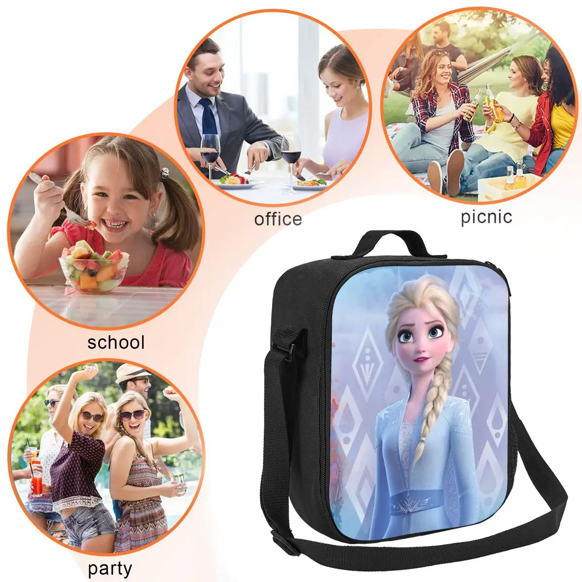 Custom Animated Frozen Elsa Princess Lunch Bag Men Women Thermal Cooler Insulated Lunch Boxes for Kids School