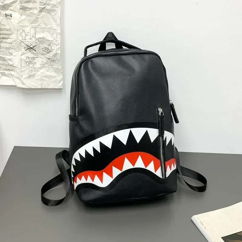 New Fashionable Leather Backpack, Inspired By Sharks and Designed with Simplicity, Suitable for Students and Travelers