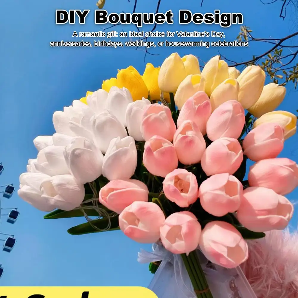 15Pcs Flower Shaped Ambient Lamp Warm Light Luminous Bouquet Ornament Artificial Flowers Night Lamp for Bedroom Bedside Decor