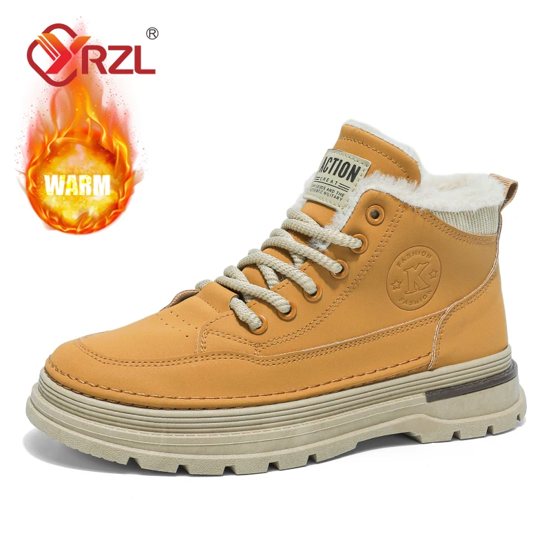 

YRZL Men's Cotton Boots Work Shoes Trendy Versatile Non-slip Sports Comfortable Casual Flats Shoes Mens Warm Plush Outdoor Shoes