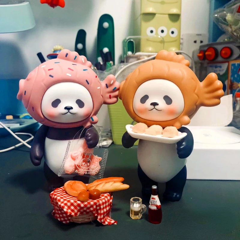 Planet Bear PanPan Panny Pink Taiyaki Panda Bear Figure Toy Extra Size Kawai Body Moveable Animal Doll Friend Partner Decoration