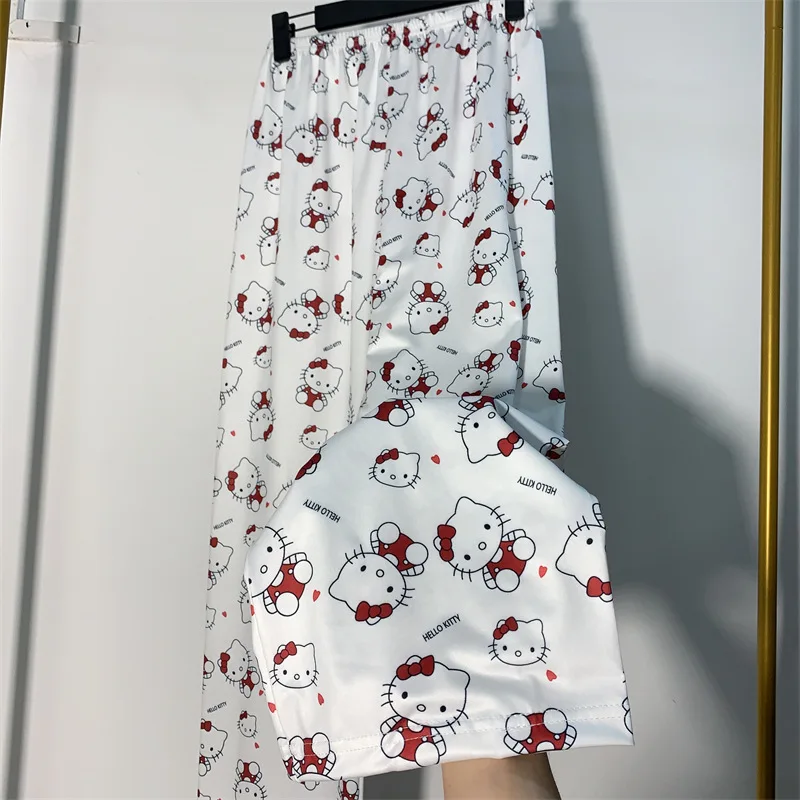 Sanrio-Pijama transpirable de Hello Kitty para mujer, pantalones informales de dibujos animados, moda de primavera y verano, Y2K, Kawaii