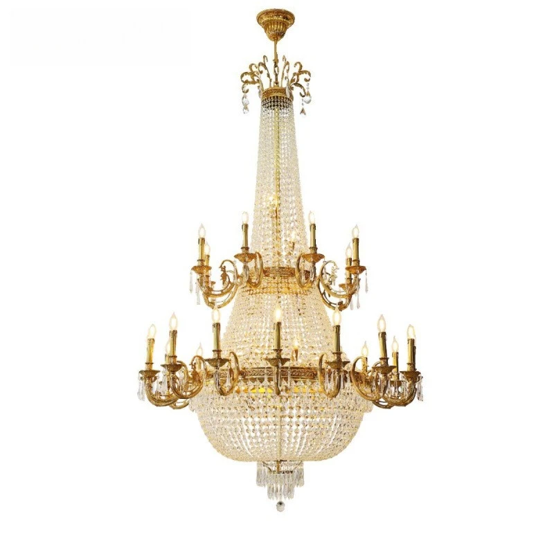French duplex building chandelier European court lobby living room all copper villa luxury crystal empty