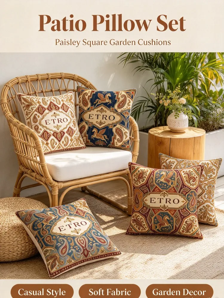 VIKAMA Style Paisley Pillow Set, Luxury Square Decorative Cushions with Pegasus Print, Soft Fabric Pillows for Sofa Bedroom Wind