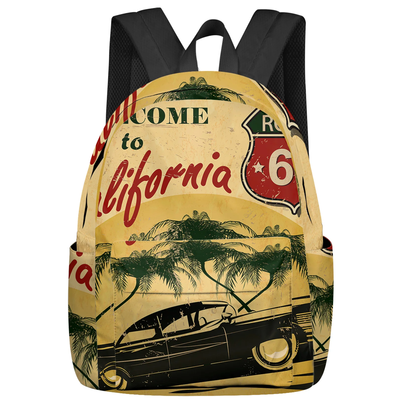 

Black Car Green Coconut Tree Yellow Sun Fashion Women Backpack Girl Travel Book Bags Laptop Backpacks Travel Rucksack Schoolbag