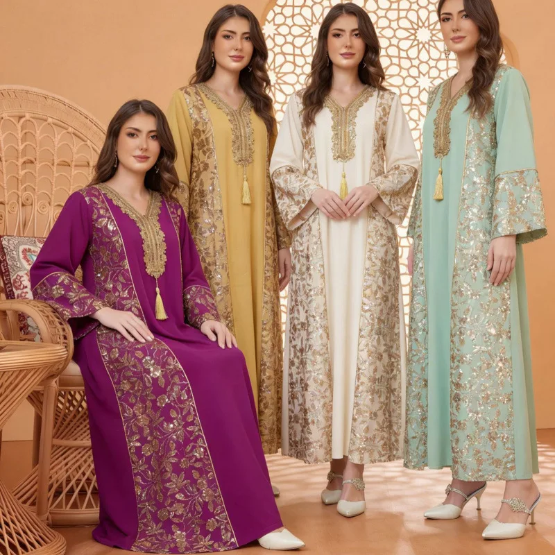 

Eid Women Dress Abaya Dubai Kaftan Muslim Party Dresses Embroidery Tassel Ramadan Morocco Vestidos Arab Long Robe Jalabiya