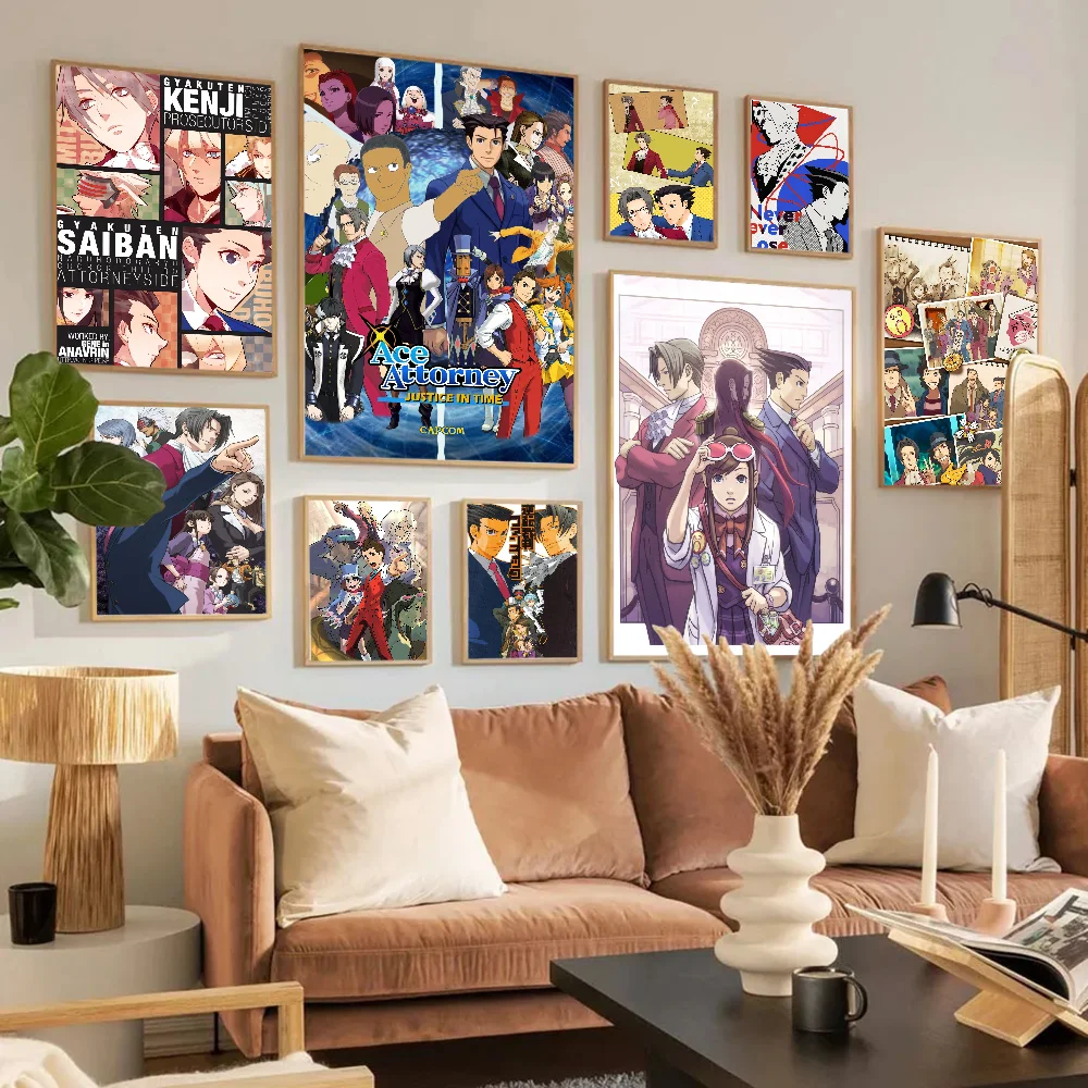 Ace Attorney Anime Movie Sticky Posters Retro Kraft Paper Sticker DIY Room Bar Cafe Aesthetic Art Wall Painting