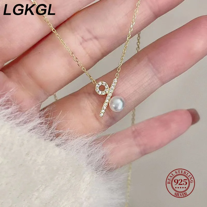 

LGKGL 100% love s925 sterling silver percentage symbol necklace female special-interest Design shell pearls short pearl necklace