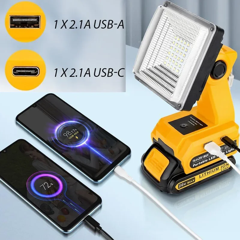 for Dewalt 18V 20V Lithium Battery LED Work Light Handheld Flashlight Outdoor Camping Light Spotlight Portable Electric Torch