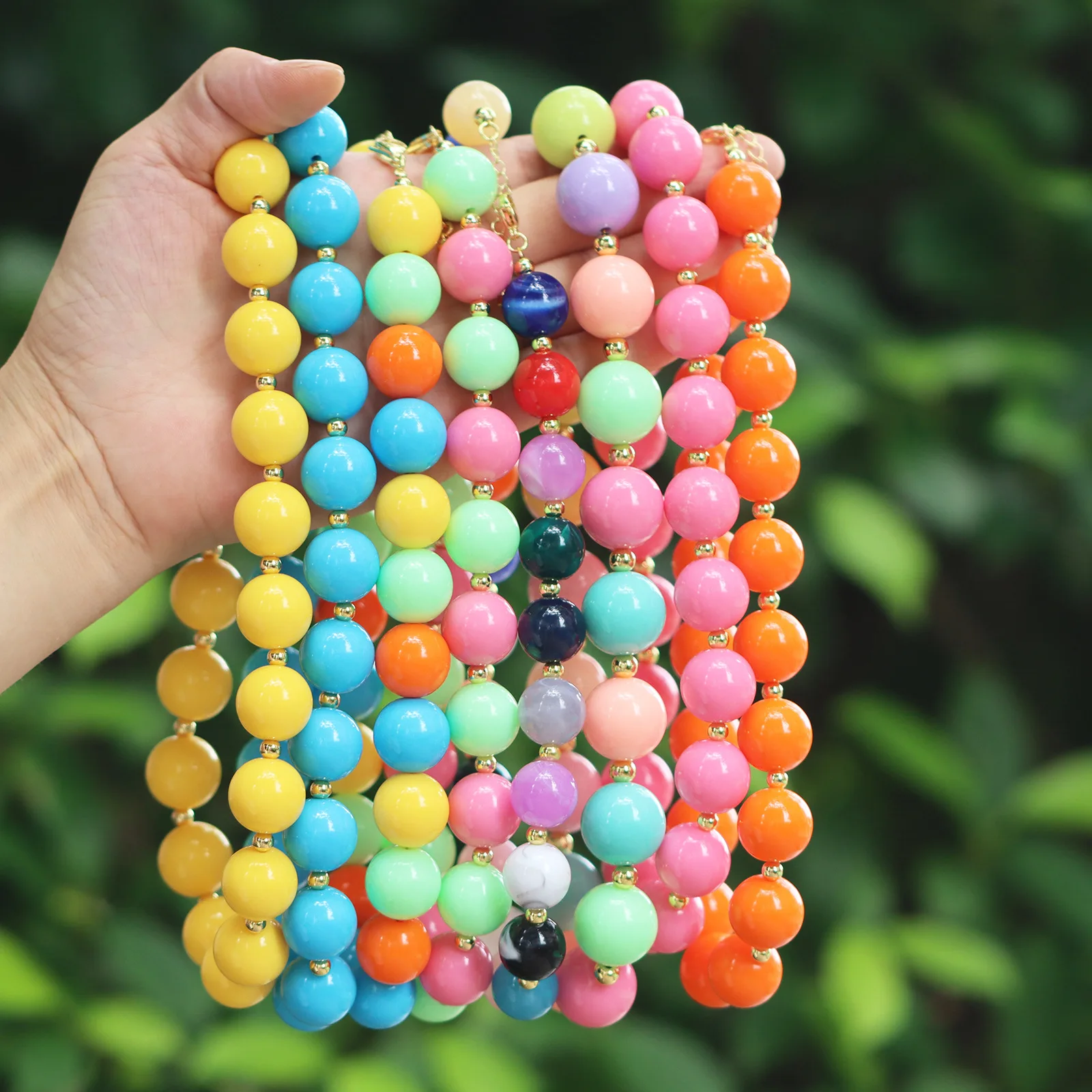 Süße handgefertigte bunte runde Perlenketten für Frauen, geometrische Perlen-Choker-Halskette, Boho-Party-Schmuckgeschenke – Detail 1