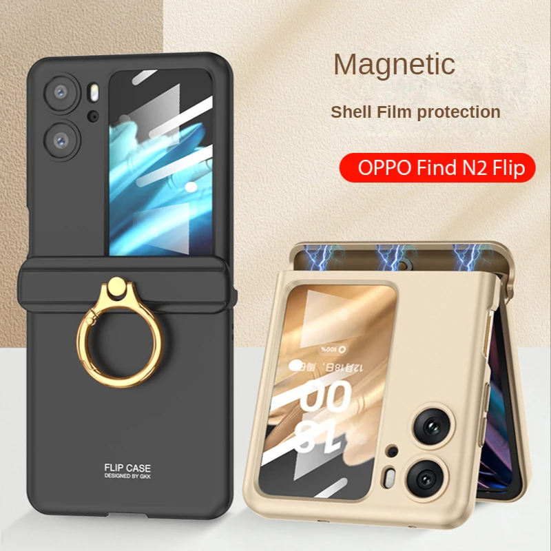 

For OPPO Find N2 Flip 5G Case Magnetic Hinge With Ring Holder Cover With Small Screen Protector For OPPO Find N2Flip