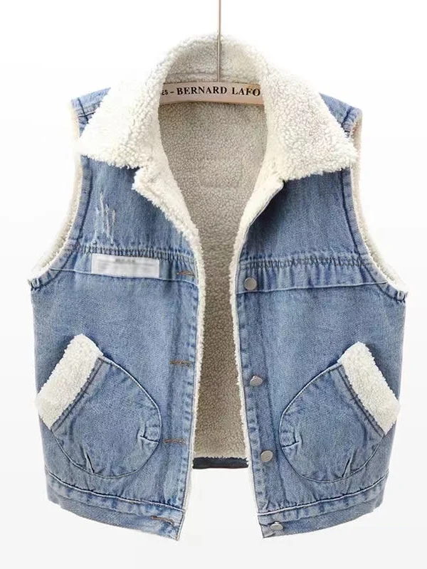 

Джинсовый жилет из меха ягненка, женский ор Sle, европейские товары, осень-зима, свободная верхняя одежда, джатовый воротник, одна пуговица...