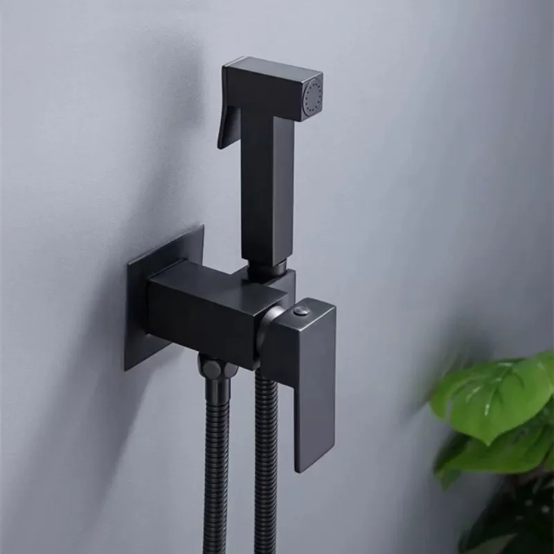 Bidet Cold Hot Mix Sets Embedded Body Install Toilet Shower Bidet Faucet Silver/Black Brass Metal Bathroom Spring PVC SS Hose
