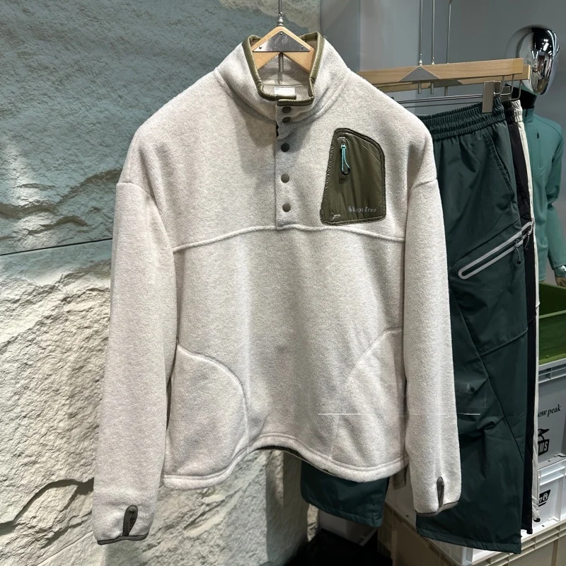 

Outdoor ex Fce Hoodie Loose Fit Stand Collar Warm ort Jaet Color Blo ket Long Sve Daily Wear Casual Sweats...