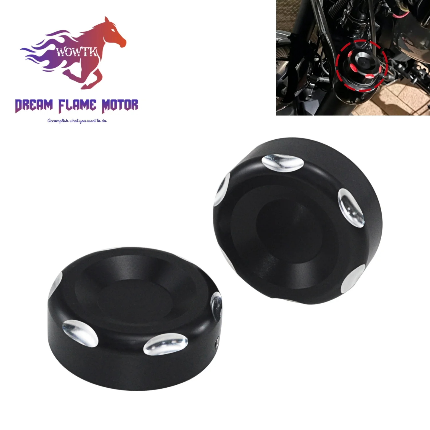 Motorcycle Upper Fork Stem Nut Cover Cap Kit For Harley Softail Street Bob Low Rider Dyna Fat Boy Sportster XL883 1200 2011-UP