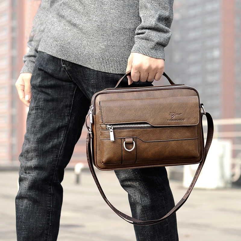 Men\'S Shoulder Bag Briefcase Square Tote Leather Cross Handbag Satchel Messenger Crossbody Square Side Phone Pouch Hand Bag Male