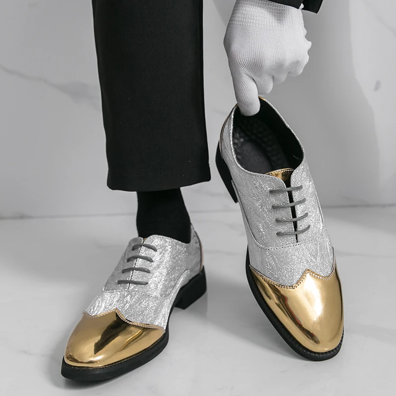 

Men Oxford Shoes PU Splicing Trendy Banquet Business Men Shoes Size 38-46
