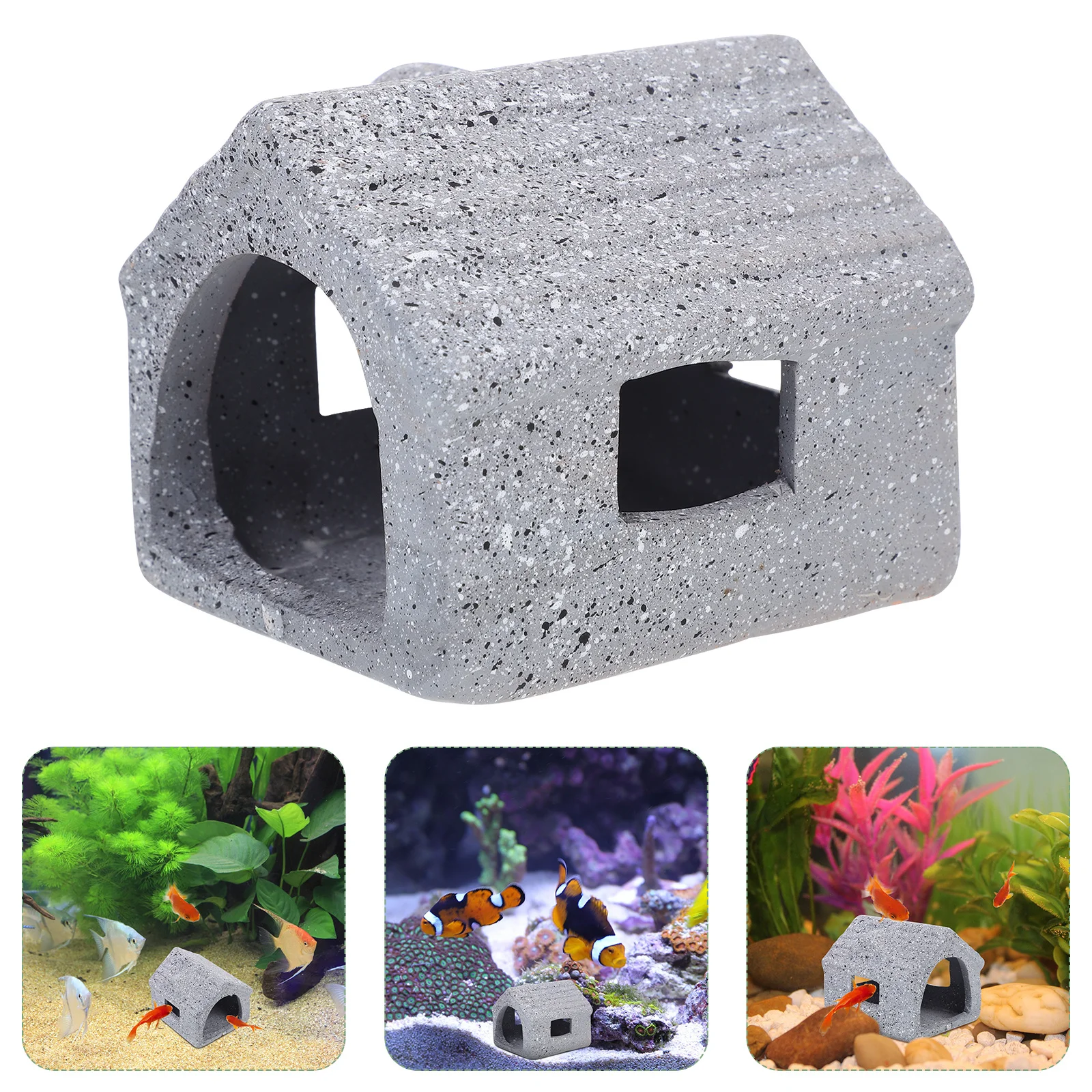 

Grey Fish Tank Cave Decor Ceramic Shrimp Shelter Aquarium Hiding Place Fish Hideout Breeding House Landscaping Ornament