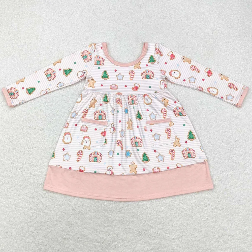 متوفر في المخزون فستان ملون مطبوع عليه كلب للفتيات الصغيرات بأكمام طويلة بطول الركبة #3