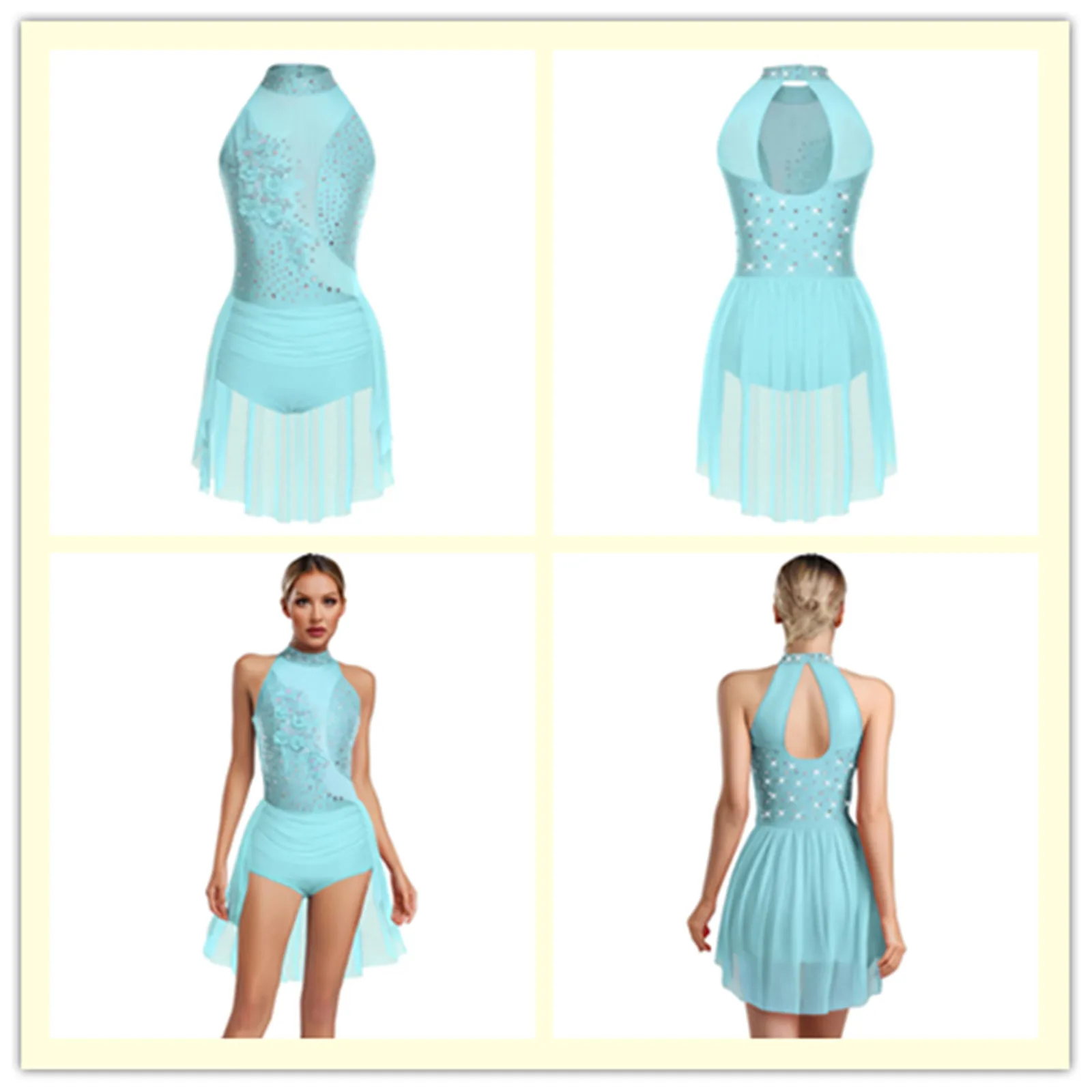 

Womens Glittery Rhinestone Gymnastics Artistic Figure Skating Ballet Jersey Lyrical Latin Chacha Dance Dress Leotard Bodysuit