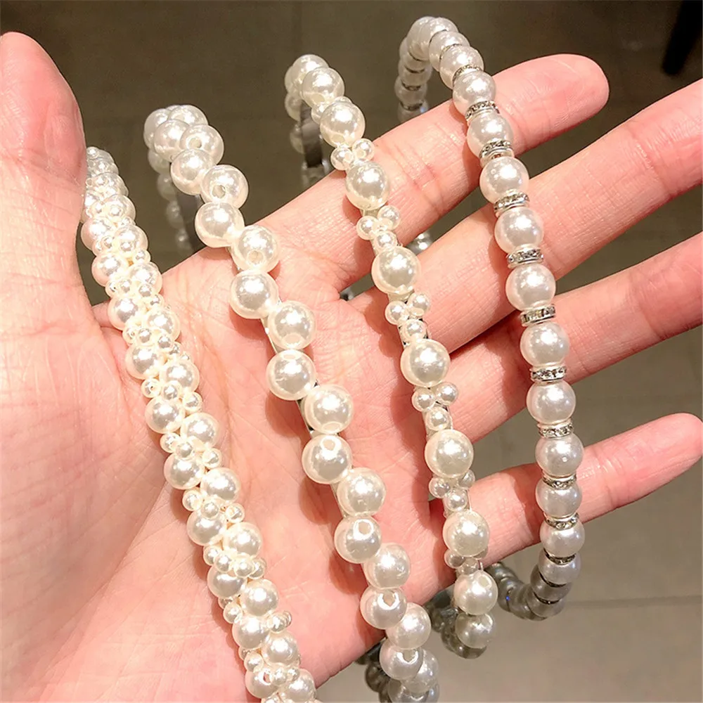 Fashion White Faux Pearl Hair Hoop Elegant Full Pearl Bridal Headbands Wedding Hair Accessories For Women Girls