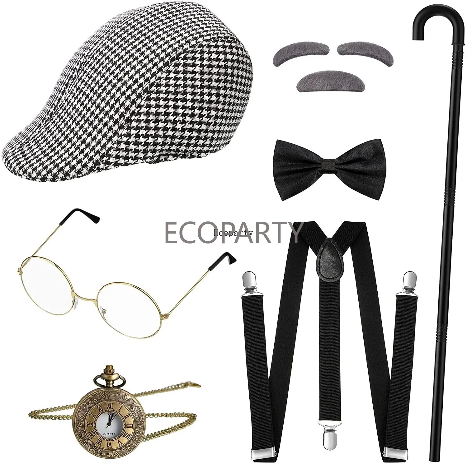 Drop ship 1920s Old Man Costume Grandpa Accessories 1920s Gatsby Gangster Man Costume Grandpa Accessories Set cosplay ecoparty