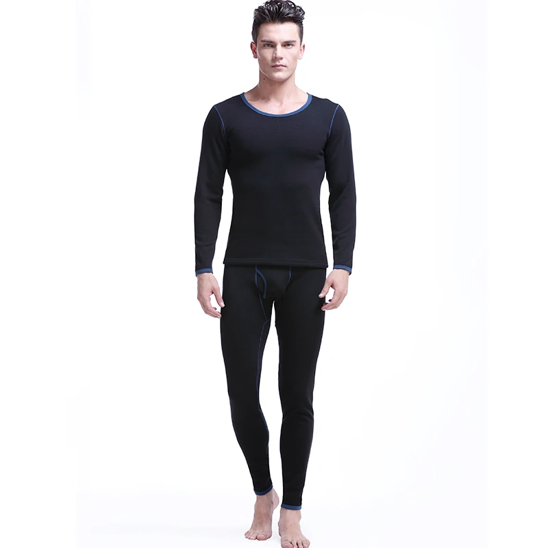 Autumn and winter men's thick and fleecy cold-proof round neck cotton sweater long Johns warm underwear set jacket tight