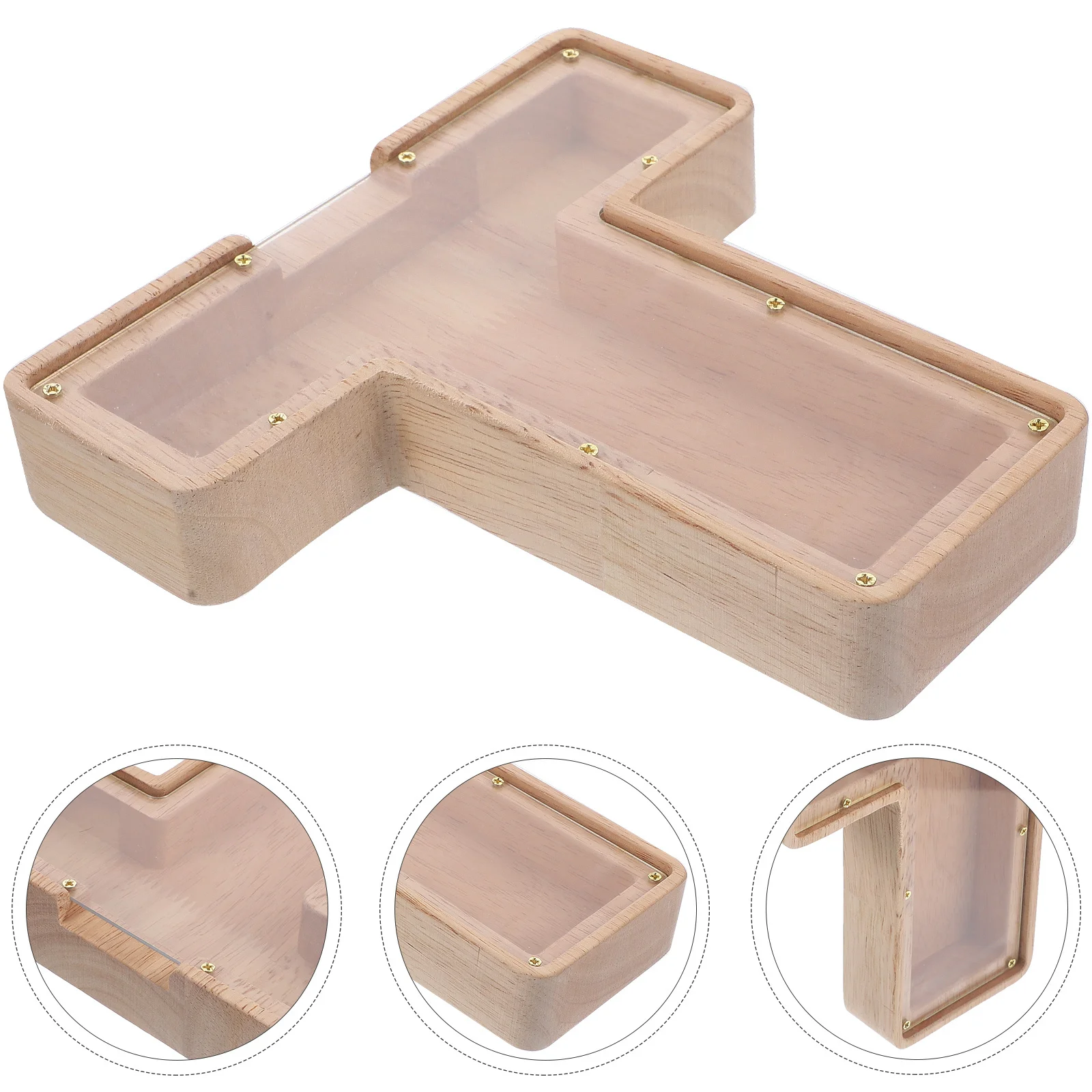 Houten Alfabet Letter T Spaarpot Platte Bodem Desktop Munt Organizer Voor Kinderen Helder Venster Besparende Spaarpot Houten