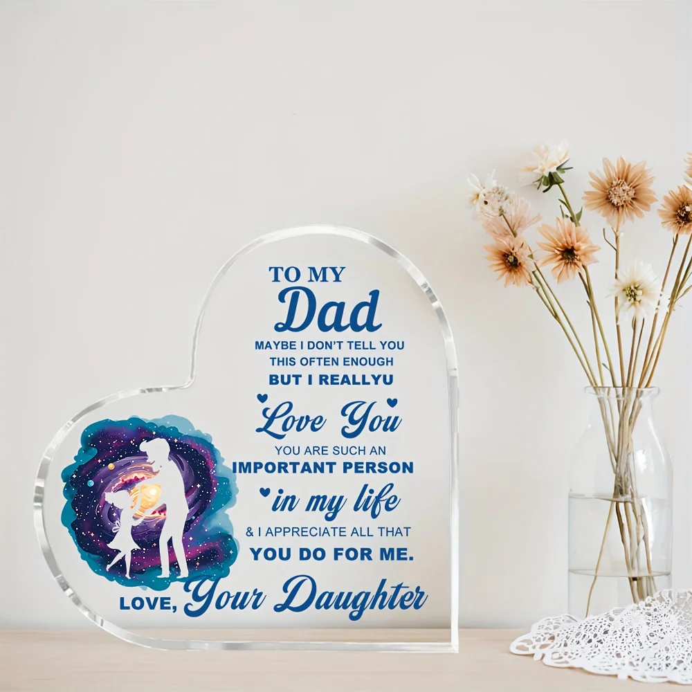 Heartfelt Dad Gifts, Acrylic Heart Memorial for Daughter Son, Father's Day Home Decor