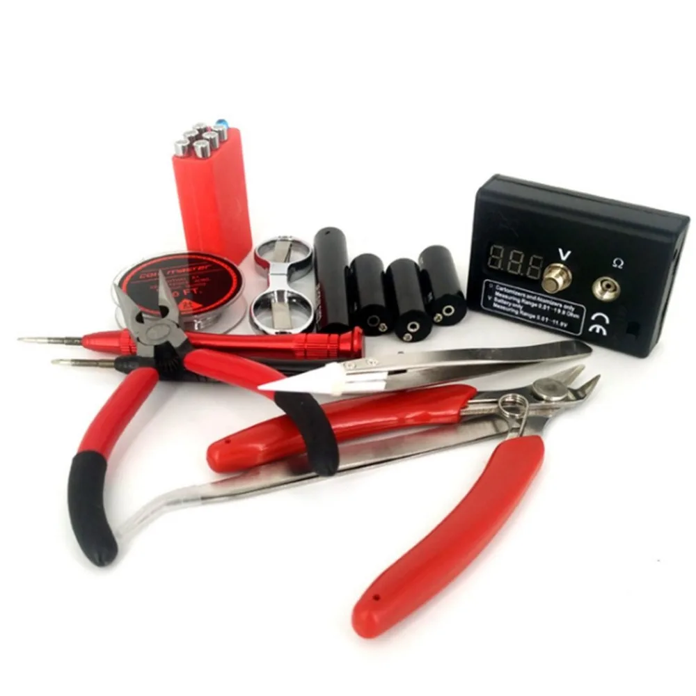 DIY E-Cigarette Tool Kit Coil Jig Ceramic Tweezers Pliers Heat Wire Ohm Tester RDA RDTA RTA Tank Atomizer Rebuilding Master